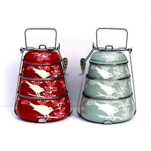 Vintage Bird Enamel Tiffin Set