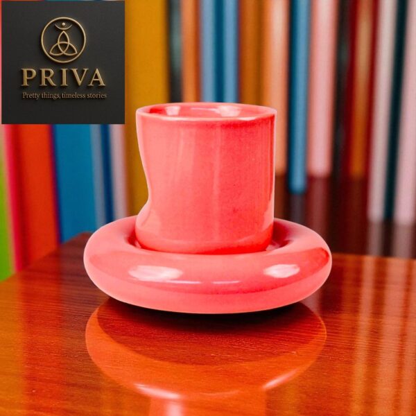 Priva Modern Ceramic Cup with Ring Saucer
